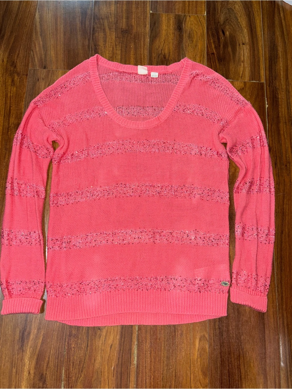 Roxy Coral Open-Knit Scoop Neck Sweater